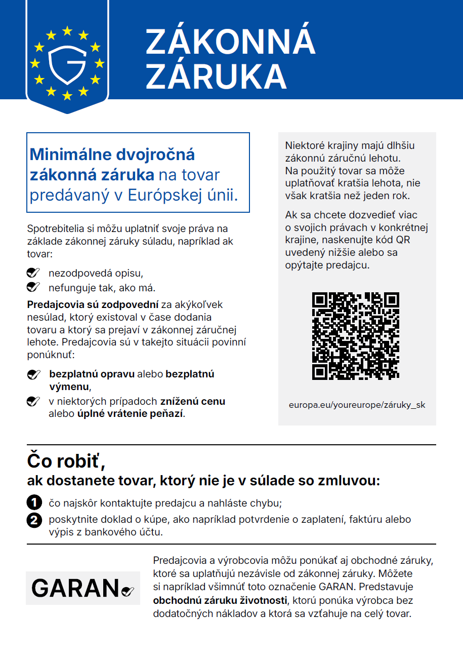 Poučenie Európskej únie o zákonnej záruke za súlad tovaru so zmluvou